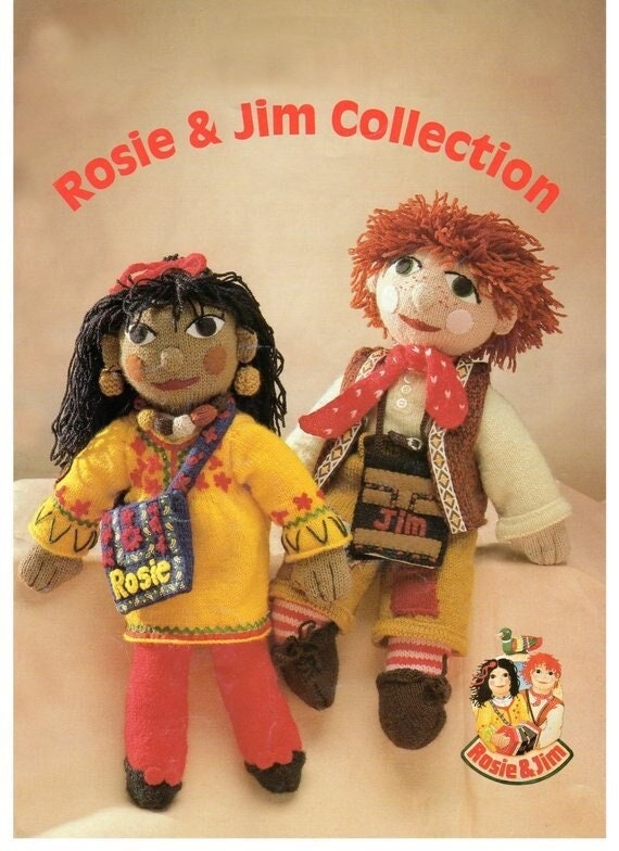 Vintage Knitting Patterns Rosie and Jim Colleciton Soft Doll Toys Hat Scarf PDF Instant Digital Download Book eBook DK 8 Ply