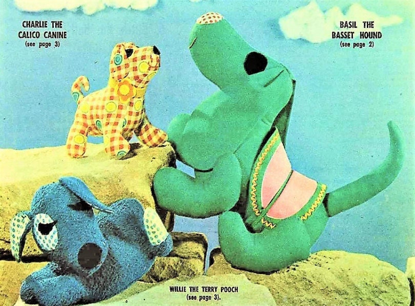 Vintage Sewing Patterns Retro Mod Fabric Puppy Dogs Soft Sculpture Toys PDF Instant Digital Download 70s Stuffed Plushies Doggies 7 Designs