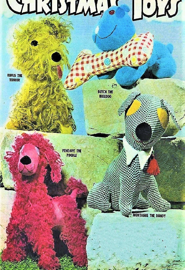 Vintage Sewing Patterns Retro Mod Fabric Puppy Dogs Soft Sculpture Toys PDF Instant Digital Download 70s Stuffed Plushies Doggies 7 Designs