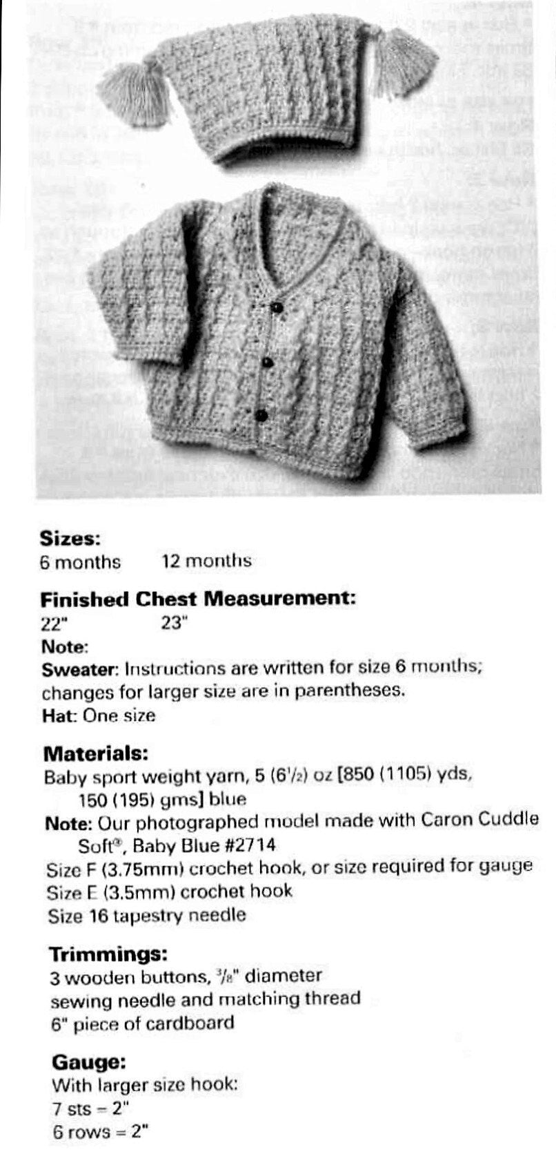 Vintage Crochet Pattern Baby Cabled Cardigan Sweater and Tasseled Hat Set PDF Instant Digital Download Cable Twist 6-12m 5 Ply