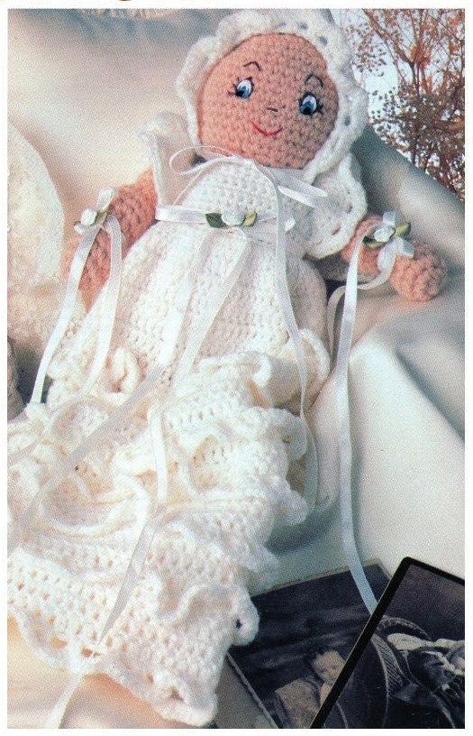 Vintage Crochet Pattern 10" Baby Doll Newborn Amigurumi Christening Dress PDF Instant Download Heirloom Dolly Soft Plush Toy 10 Ply