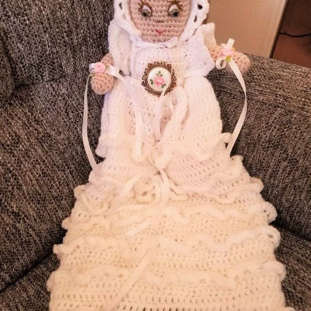 Vintage Crochet Pattern 10" Baby Doll Newborn Amigurumi Christening Dress PDF Instant Download Heirloom Dolly Soft Plush Toy 10 Ply