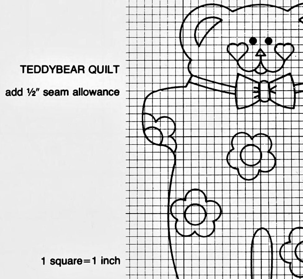 Vintage Sewing Pattern Gingham Teddy Bear Shaped Baby Quilt or Wall Hanging PDF Instant Digital Download Applique Flowers Bear Blanket