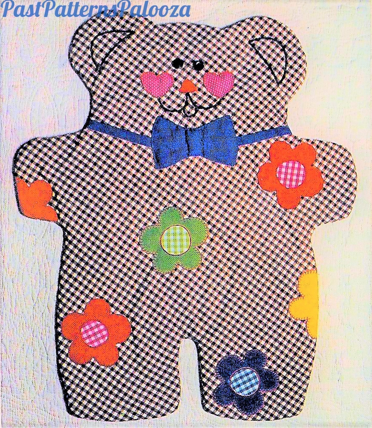 Vintage Sewing Pattern Gingham Teddy Bear Shaped Baby Quilt or Wall Hanging PDF Instant Digital Download Applique Flowers Bear Blanket