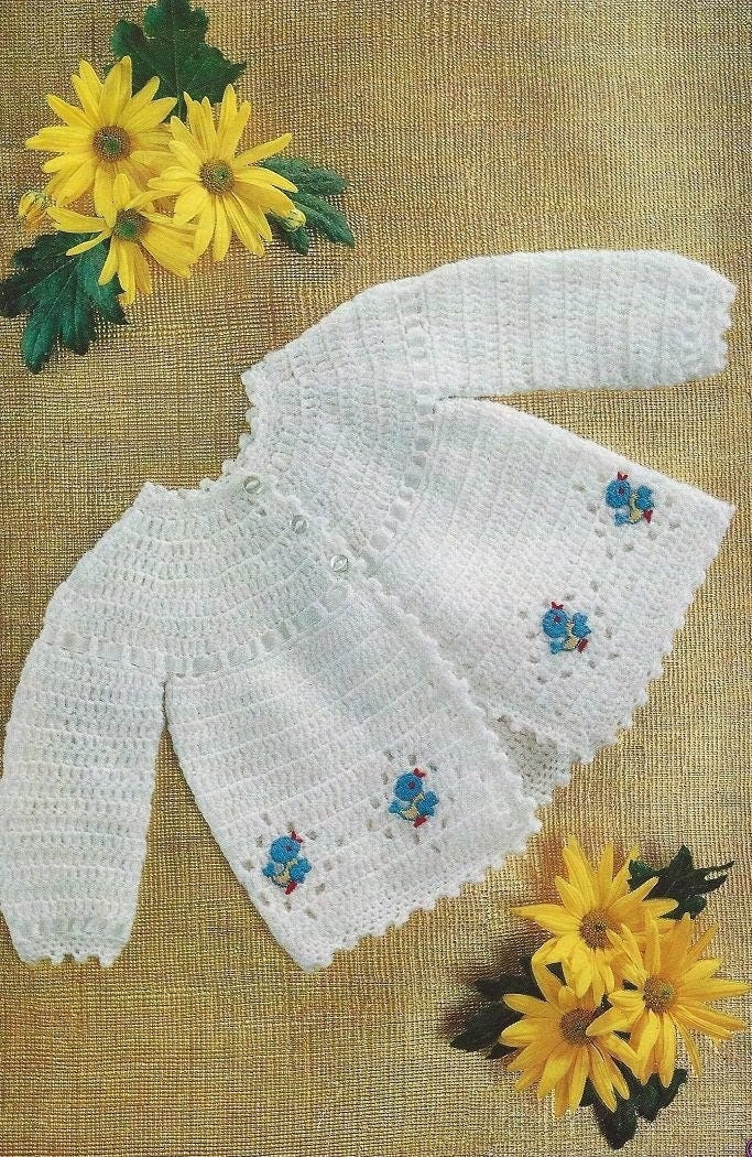 Vintage Crochet Pattern Baby Matinee Coat Jacket PDF Instant Digital Download Ribbon Yoke Motif Diamonds 0-3m 3-6m