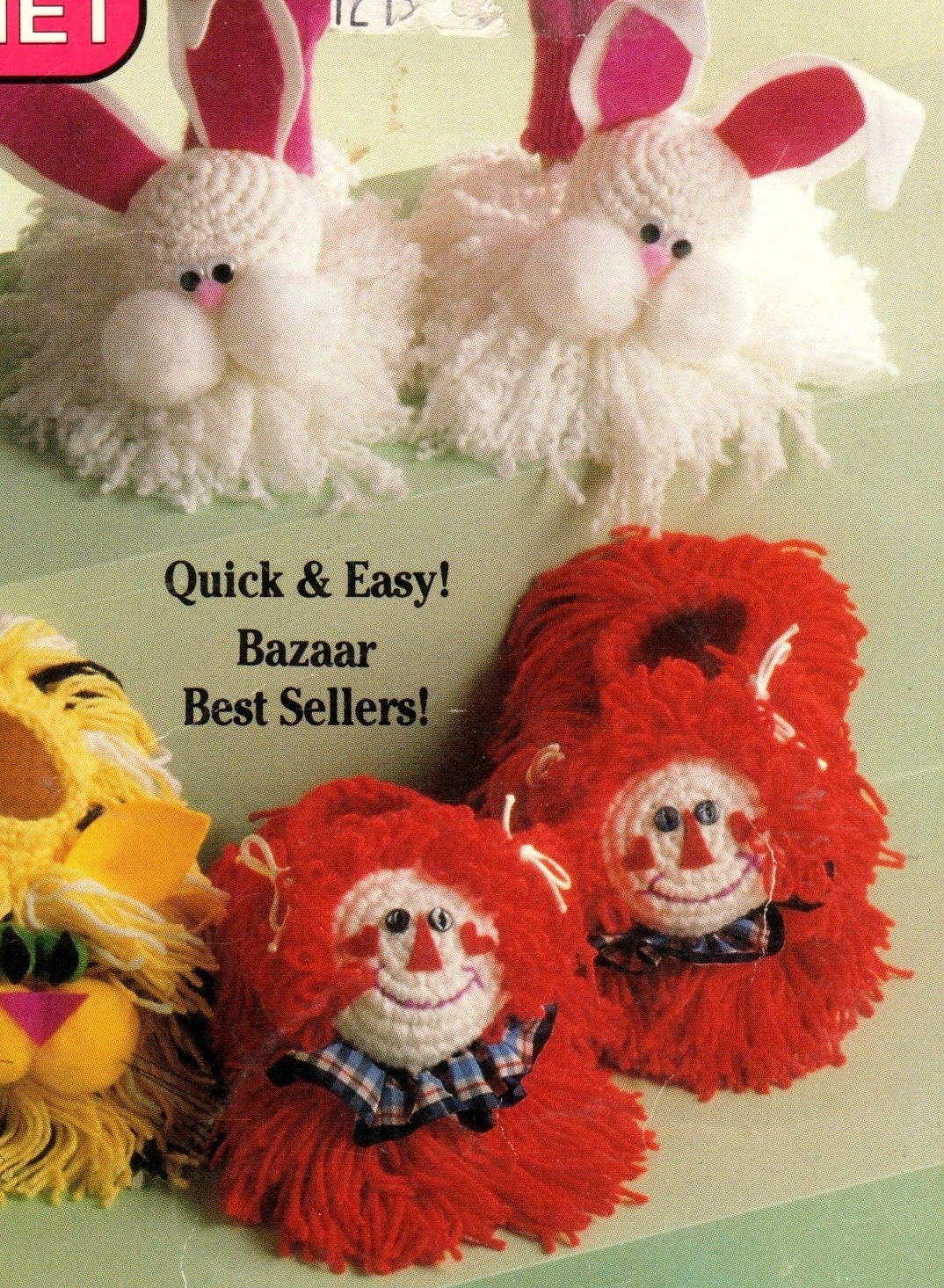 Vintage Crochet Patten Childs Kids Bunny and More Slippers Fuzzy Animals Monster Clown Designs PDF Instant Digital Download 10 Ply