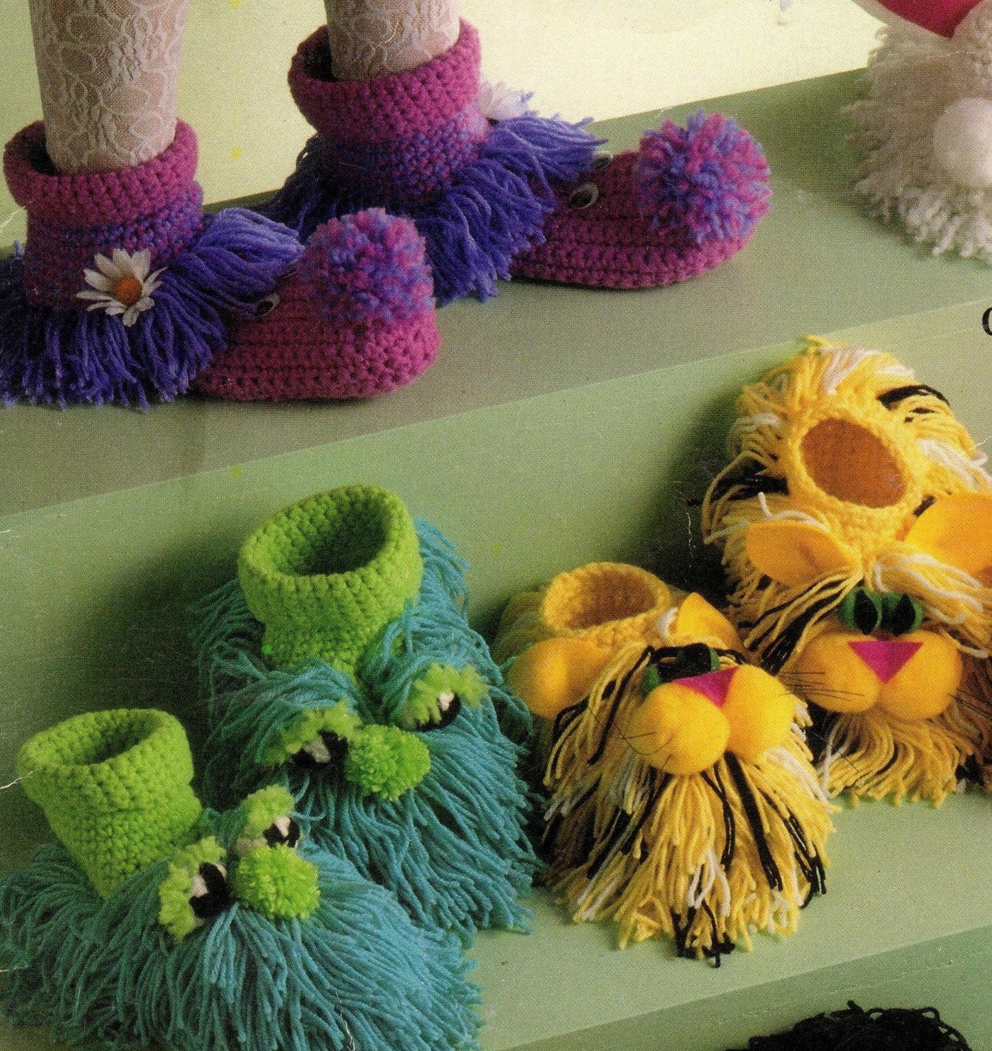 Vintage Crochet Patten Childs Kids Bunny and More Slippers Fuzzy Animals Monster Clown Designs PDF Instant Digital Download 10 Ply