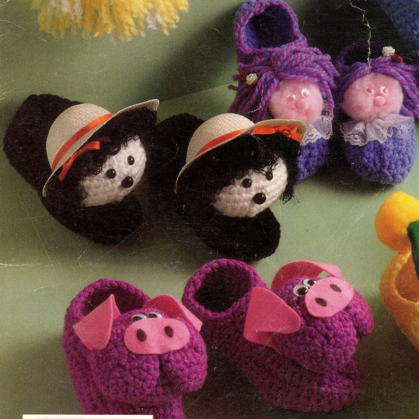 Vintage Crochet Patten Childs Kids Bunny and More Slippers Fuzzy Animals Monster Clown Designs PDF Instant Digital Download 10 Ply