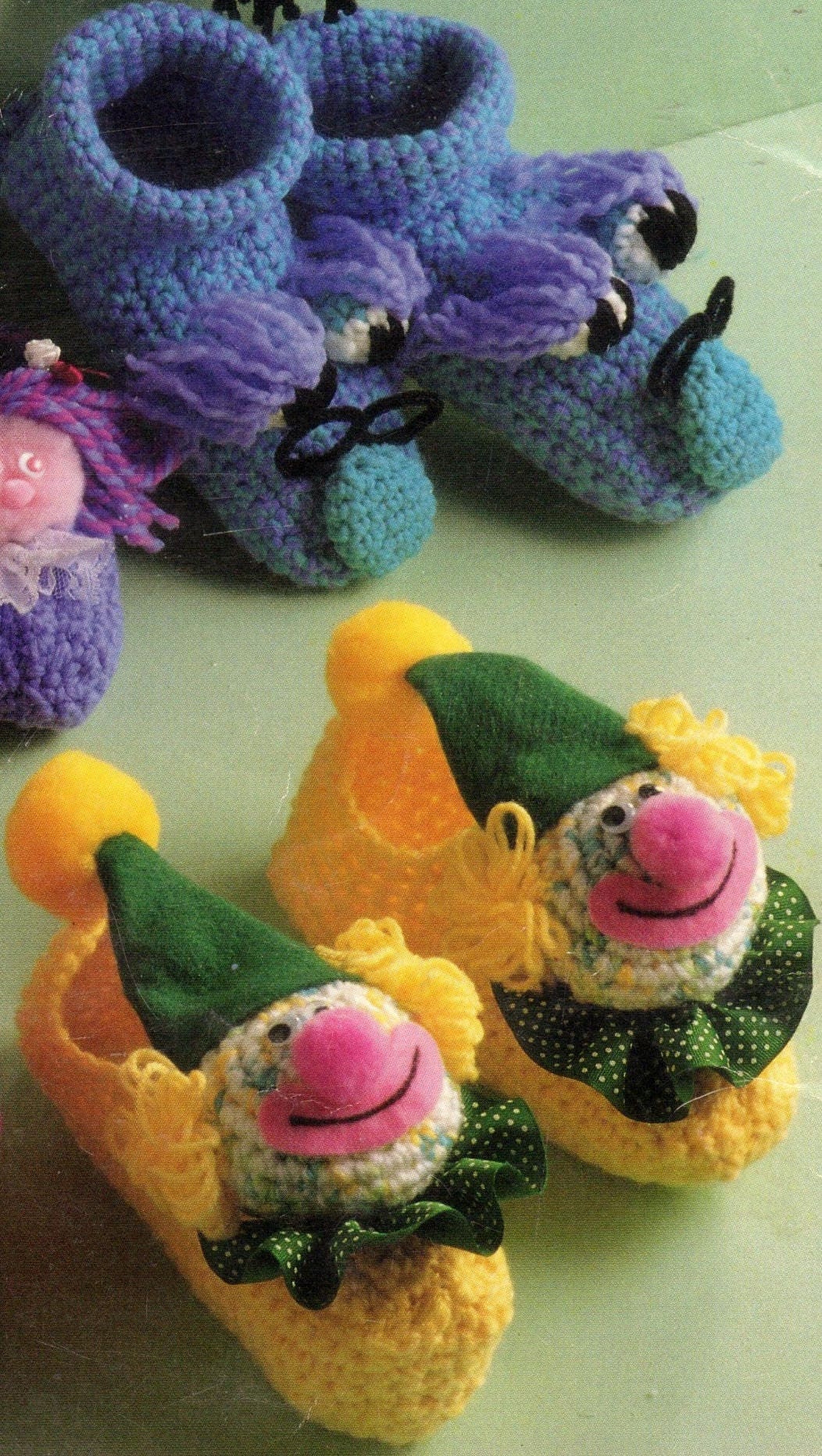 Vintage Crochet Patten Childs Kids Bunny and More Slippers Fuzzy Animals Monster Clown Designs PDF Instant Digital Download 10 Ply