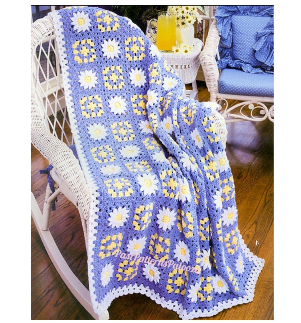 Vintage Crochet Pattern Daisies and Grannies Afghan PDF Instant Digital Download Pretty Daisy Flower Granny Square Blanket 10 Ply