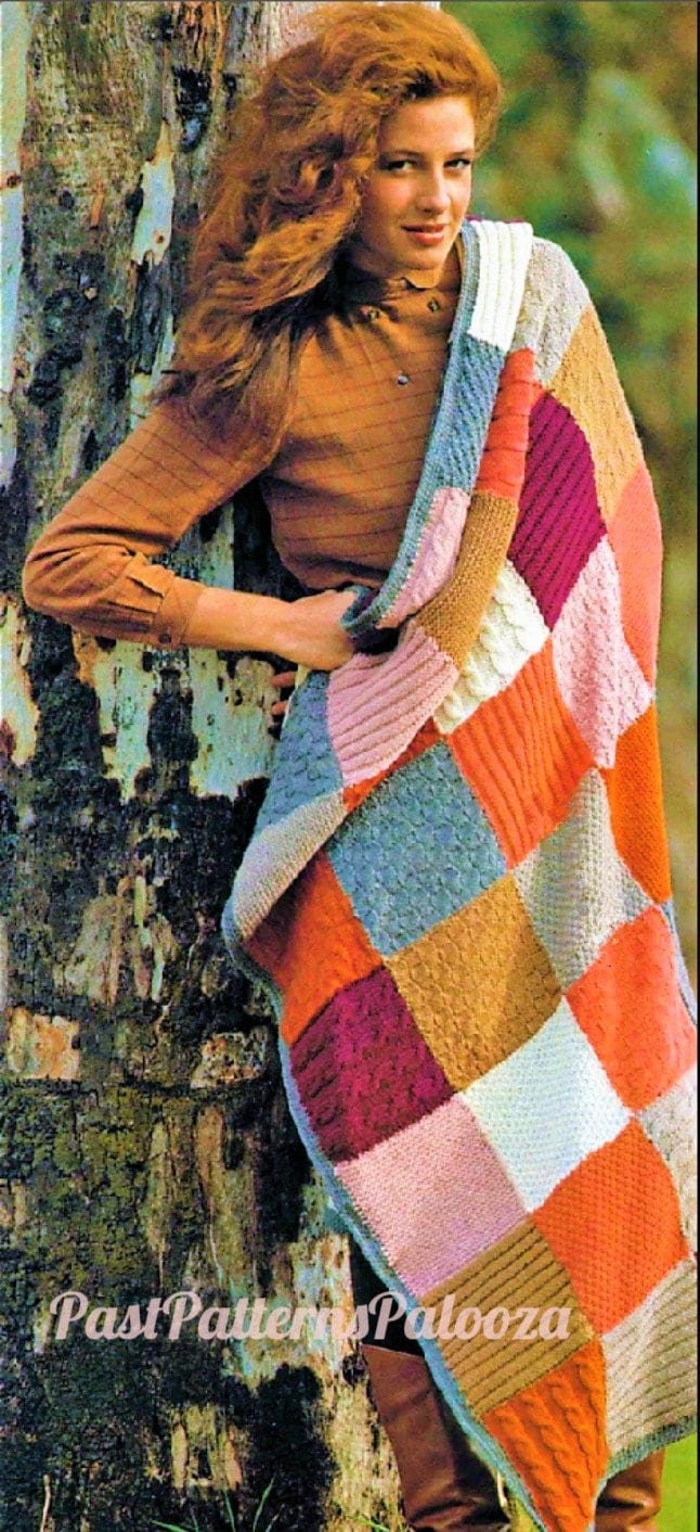 Vintage Knitting Pattern Aran Knit Patchwork Squares Blanket Afghan PDF Instant Digital Download 6 Motif Sampler 8 Ply