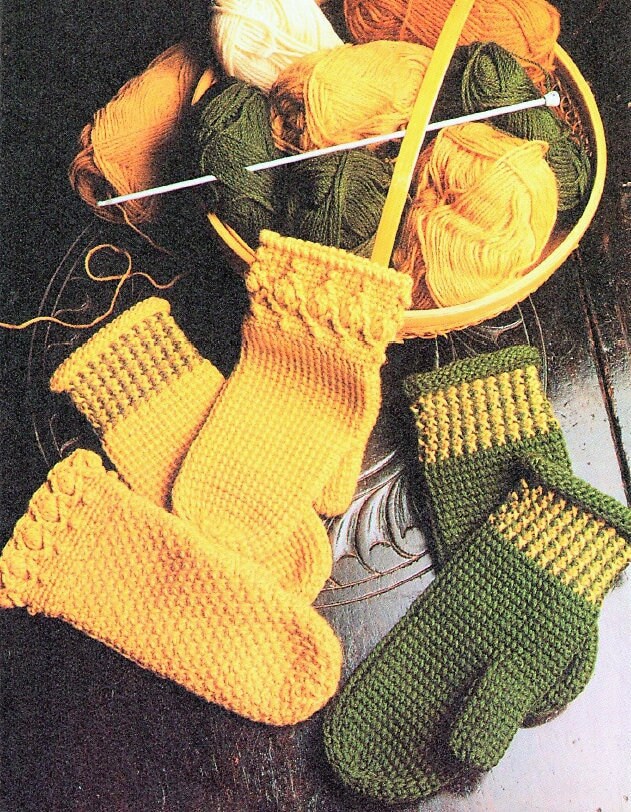 Vintage Crochet Pattern Womens Afghan Stitch Mittens Crocheted Tunisian Mitts PDF Instant Digital Download 10 Ply