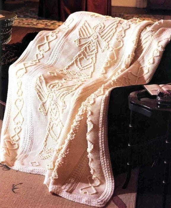 Vintage Crochet Pattern Heavenly Angels Hearts Paneled Afghan PDF Instant Digital Download Puffy Bobble Picots & Tunisian Stitch 10 Ply