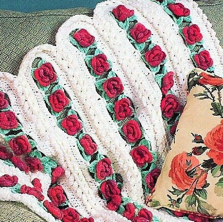 Vintage Crochet Pattern Rose Chains Mile A Minute Afghan PDF Instant Digital Download Pretty Pop Out Roses Throw Lap Blanket 10 Ply
