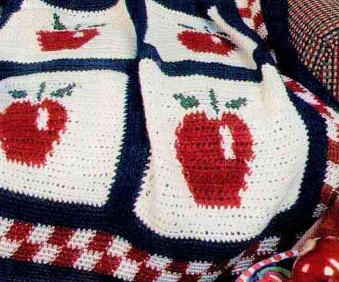 Vintage Crochet Pattern Country Apple Afghan PDF Instant Digital Download Fruit Apples Motif Blanket Throw 52x62 10 Ply