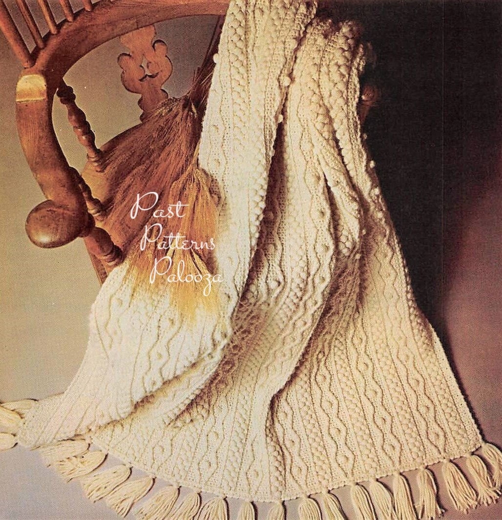 Vintage Crochet Pattern Irish Aran Afghan PDF Instant Digital Download Pretty Blanket 4 Different Stitch Patterns 10 Ply