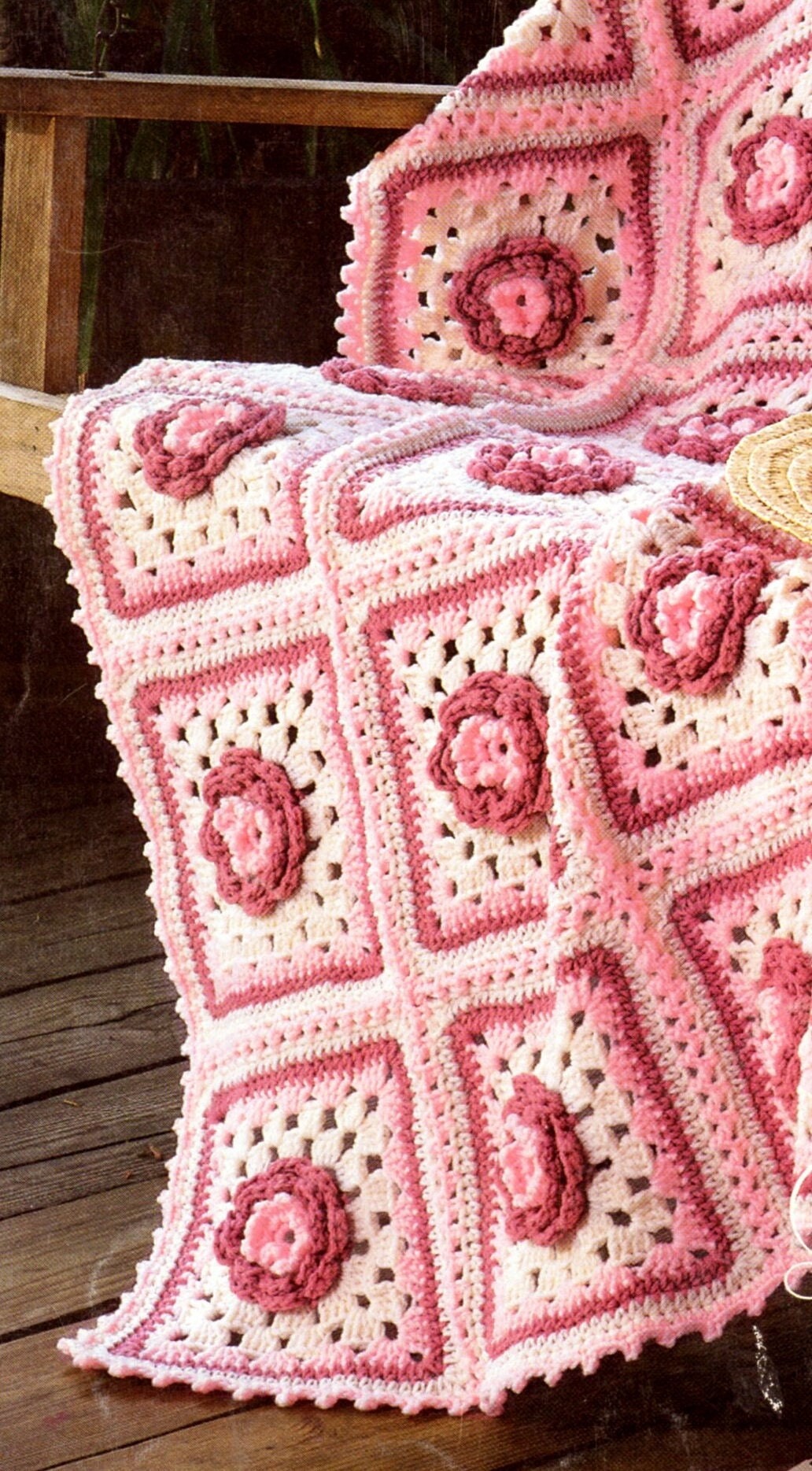 Vintage Crochet Full Bloom Roses Afghan Pattern PDF Instant Digital Download Blooming Floral Motif Squares Flowers Design 43x52