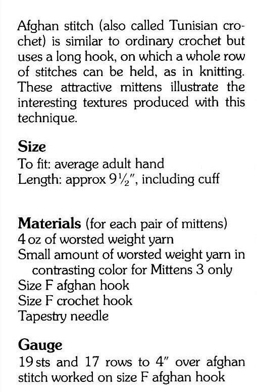 Vintage Crochet Pattern Womens Afghan Stitch Mittens Crocheted Tunisian Mitts PDF Instant Digital Download 10 Ply