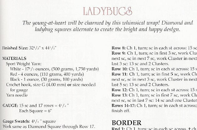 Vintage Crochet Pattern Ladybugs and Diamonds Afghan PDF Instant Digital Download Ladybug Square Motif Throw Blanket 32x44 5 Ply