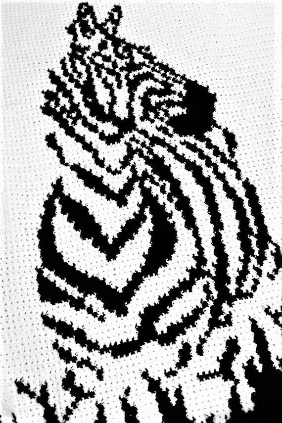 Vintage Crochet Pattern Zebra Afghan PDF Instant Digital Download Wild Animal Jungle Africa Safari Blanket or Wall Hanging 46x61 10 Ply