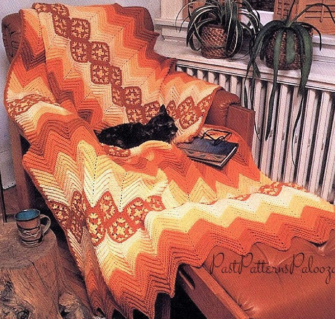 Vintage Crochet Pattern ZigZag Ripple & Granny Squares Afghan PDF Instant Digital Download Traditional Wavy Squares Blanket Chunky 12 Ply