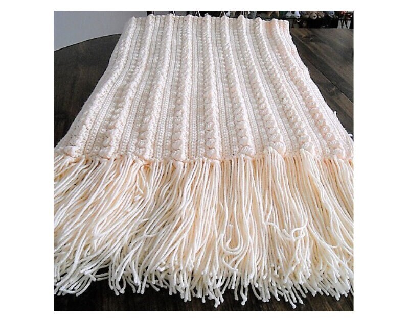Vintage Crochet Pattern Fisherman Shells Aran Afghan Blanket with Fringe PDF Instant Digital Download 10 Ply
