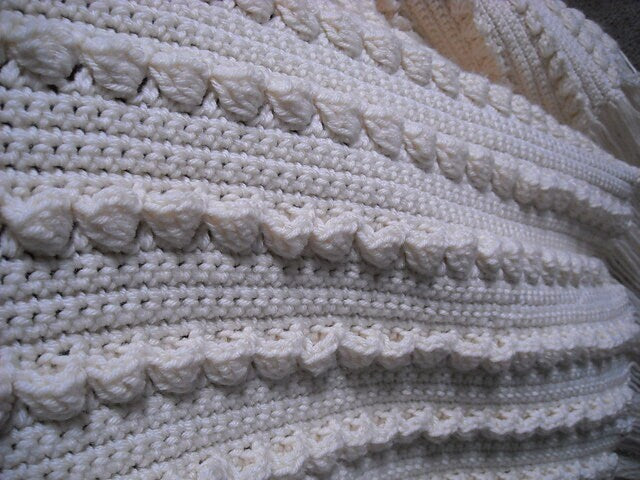 Vintage Crochet Pattern Fisherman Shells Aran Afghan Blanket with Fringe PDF Instant Digital Download 10 Ply