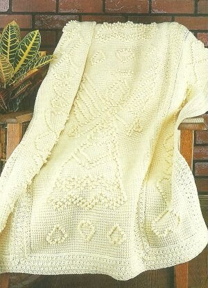 Vintage Crochet Pattern Heavenly Angels Hearts Paneled Afghan PDF Instant Digital Download Puffy Bobble Picots & Tunisian Stitch 10 Ply