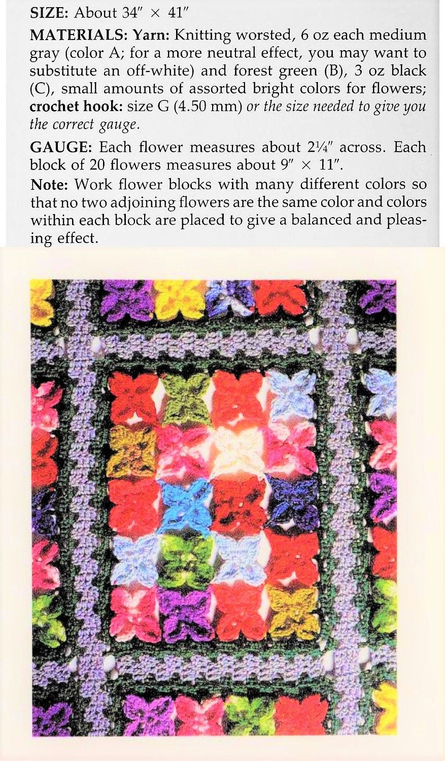Vintage Crochet Pattern Blossom Flower Beds Afghan PDF Instant Digital Download Floral Garden Squares Scrapghan Scrap Blanket 10 Ply