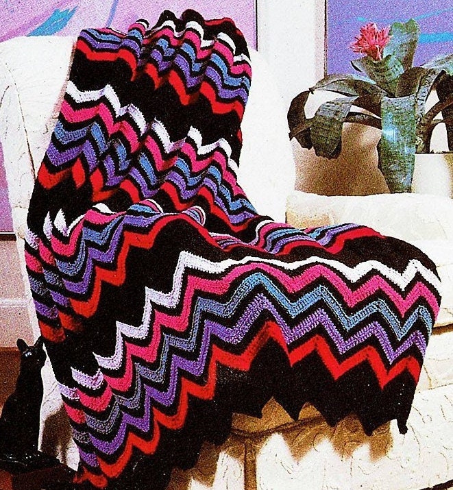 Vintage Crochet Pattern Classic Ripple Chevron Afghan Berry Lavender PDF Instant Digital Download Traditional Wave Blanket 51x79 10 Ply