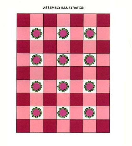 Vintage Crochet Pattern Gingham & Roses Granny Squares Afghan PDF Instant Digital Download Checked Flowers Throw Blanket 48x61 10 Ply