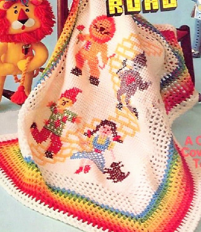 Vintage Crochet Pattern Yellow Brick Road The Wizard of Oz Blanket Afghan PDF Instant Digital Download Child Kids Coverlet Bed Throw 4 Ply