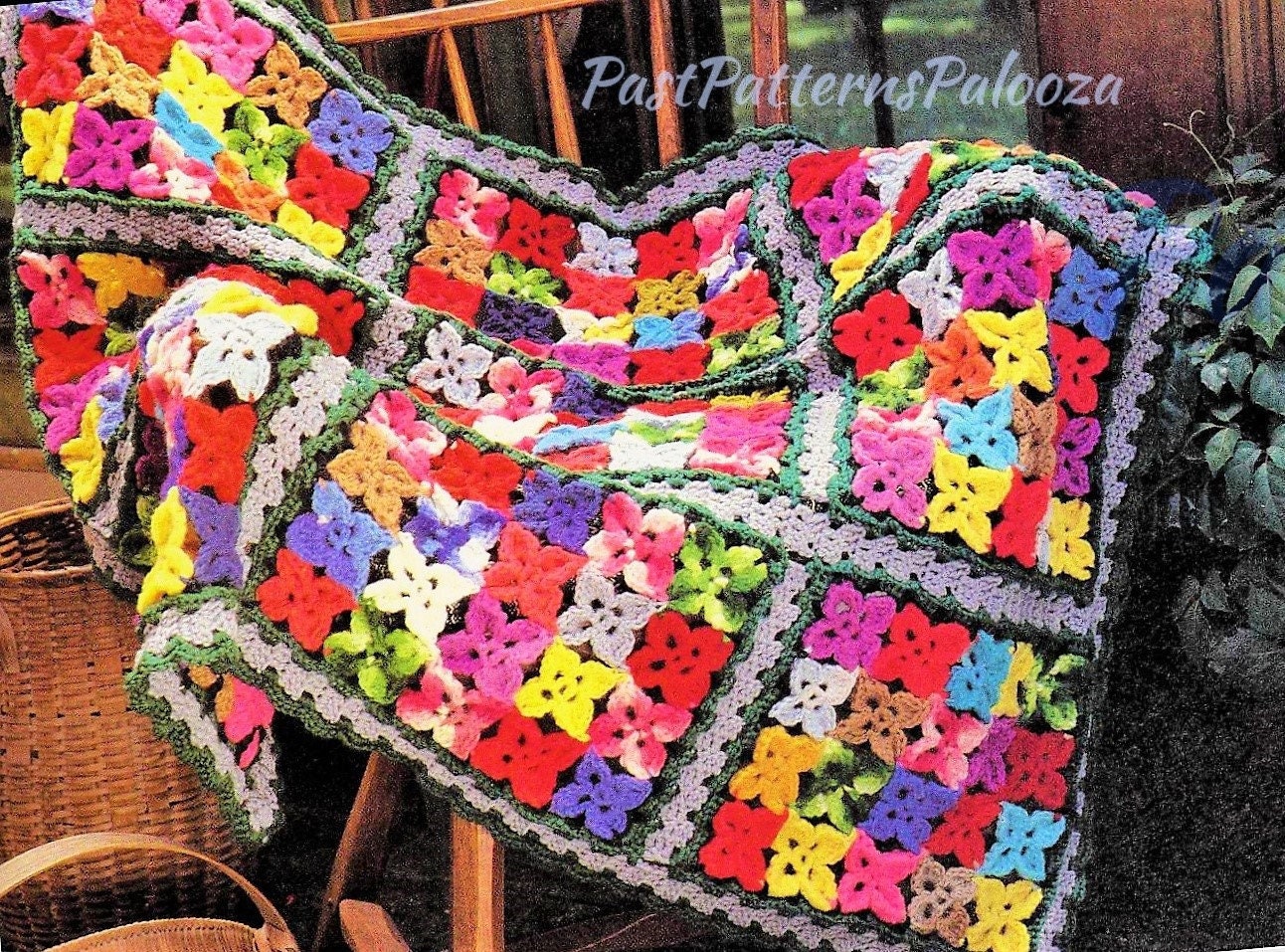 Vintage Crochet Pattern Blossom Flower Beds Afghan PDF Instant Digital Download Floral Garden Squares Scrapghan Scrap Blanket 10 Ply