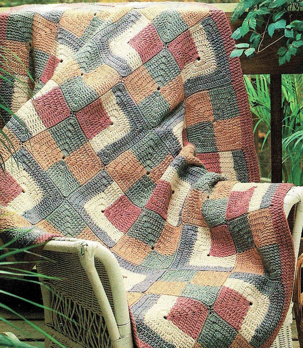 Vintage Crochet Pattern Beautiful Log Cabin Squares Afghan PDF Instant Digital Download Patchwork Quilt Blocks Design Blanket 48x64 10 Ply