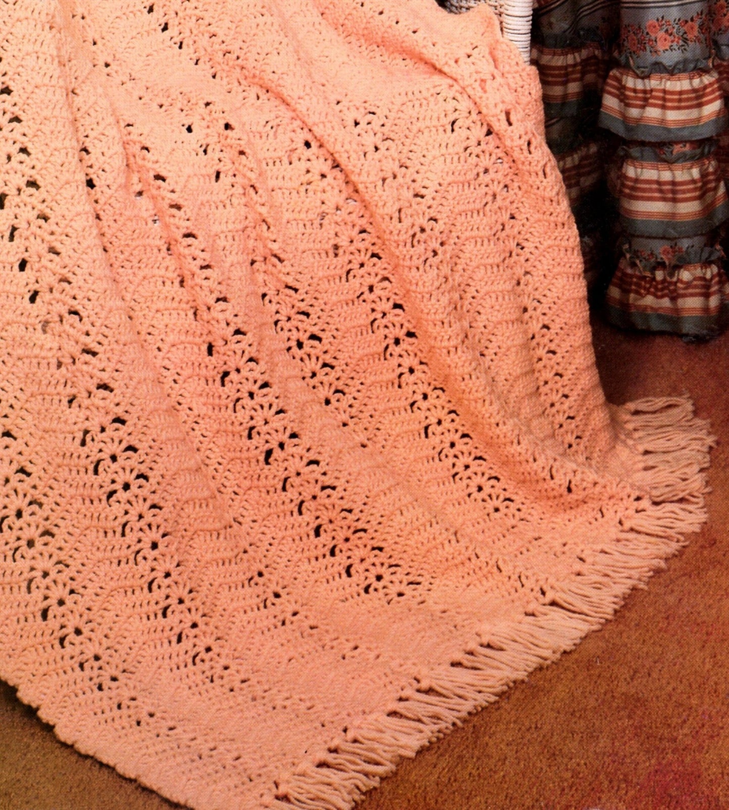 Vintage Crochet Open Shell Lacy Afghan Pattern PDF Instant Digital Download Pretty Lace Stripes Afghan 40x60 10 Ply