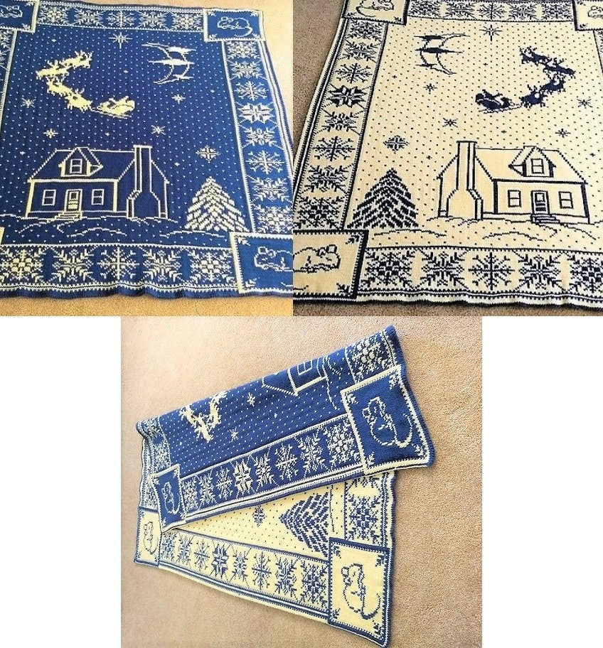 Vintage Knitting Pattern The Night Before Christmas Sky Scene Afghan PDF Instant Digital Download Reversible Fair Isle Blanket 10 Ply