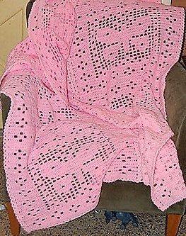 Vintage Filet Crochet Pattern Butterflies Squares Chenille Afghan Instant Digital Download Butterfly Throw Blanket 43x58 10 Ply