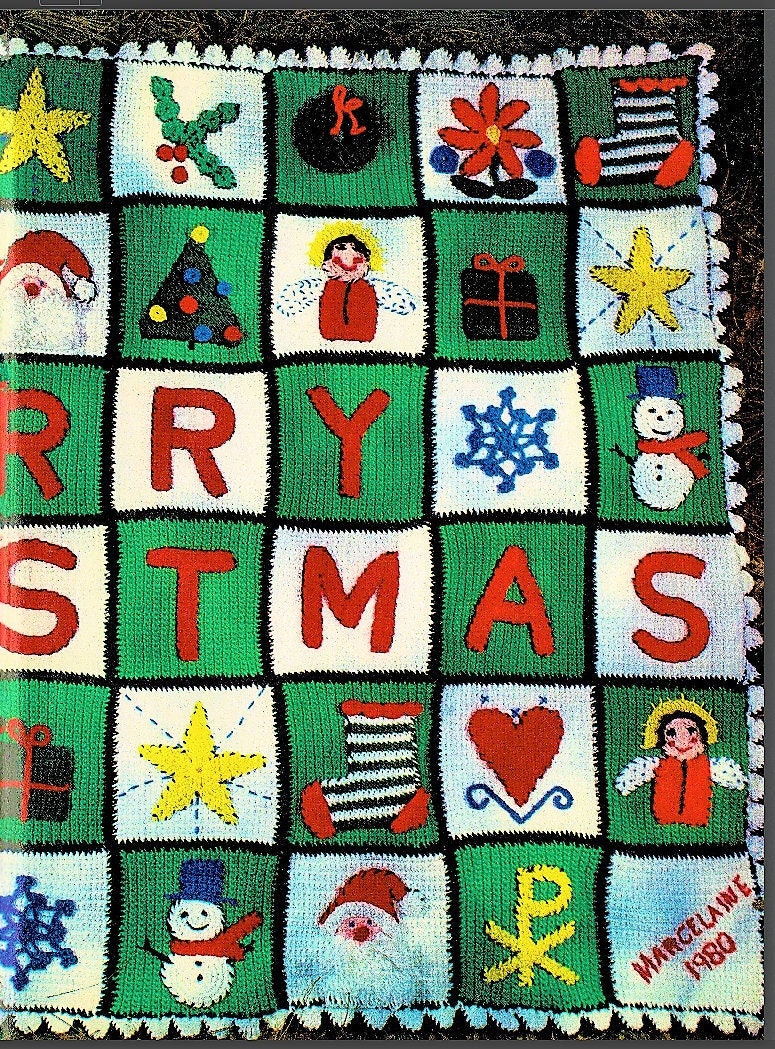 Vintage Crochet Pattern Merry Christmas Afghan Holiday Motif Applique Squares Design PDF Instant Digital Download 10 Ply