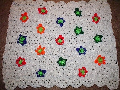 Vintage Crochet Turtle Afghan Pattern PDF Instant Digital Download Tortoise Flower Floral Motifs Animal Afghan Lapghan Blanket 10 Ply