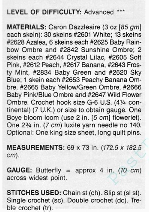 Vintage Crochet Pattern Rainbow Butterflies and Blooms Afghan PDF Instant Digital Download Retro Floral Butterfly Garden Bedspread Blanket