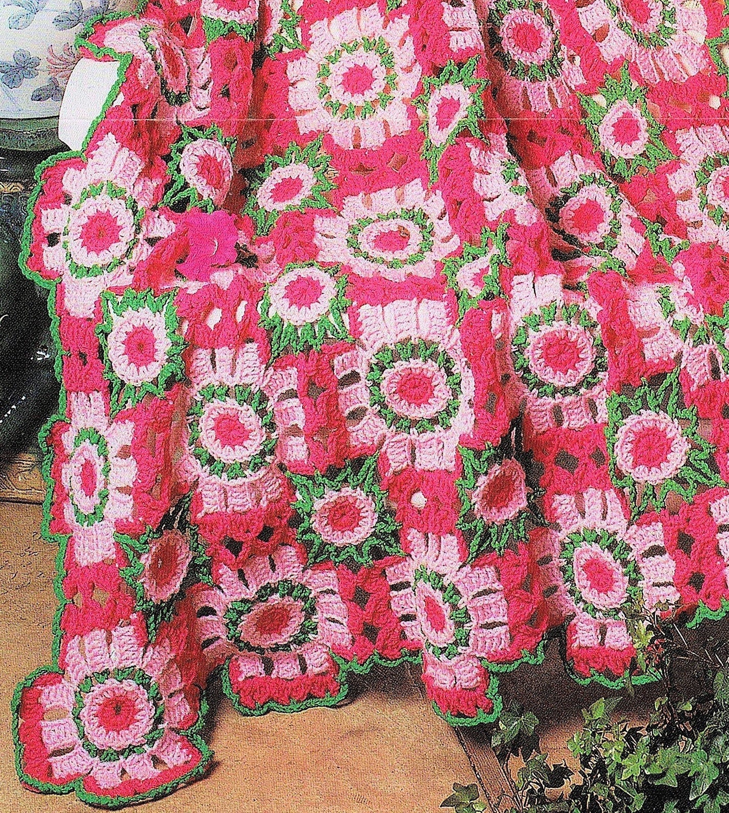 Vintage Crochet Pattern Flower Blossoms Buds Bouquet Afghan PDF Instant Digital Download Retro Floral Lacy Flower Patch Throw Blanket 10 Ply