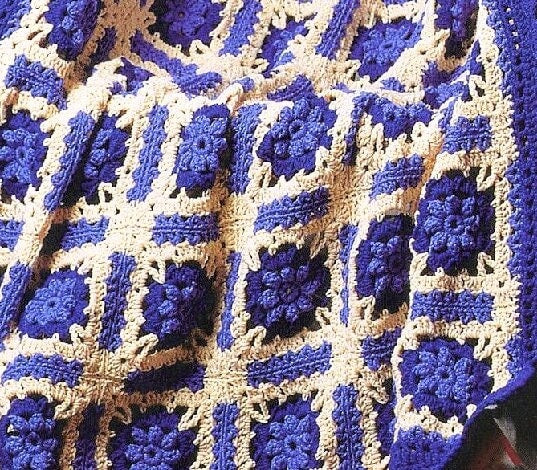 Vintage Crochet Pattern Blueberry Patch Afghan Floral Granny Squares Blanket PDF Instant Digital Download Retro Flower Motif Throw 10 Ply