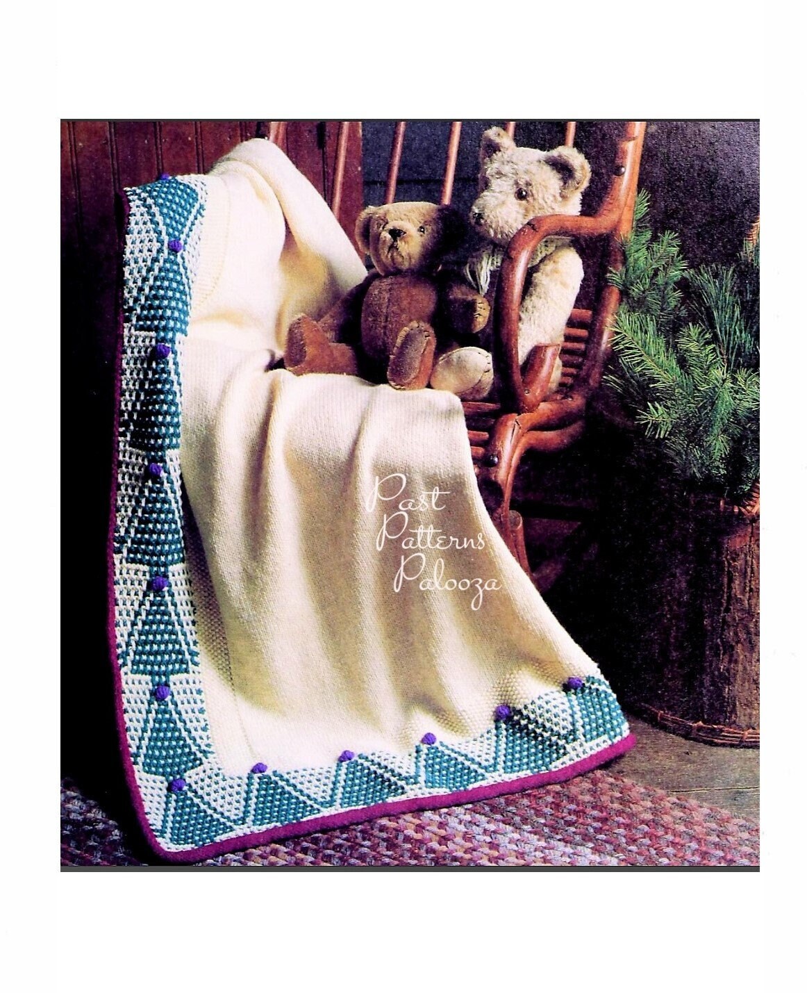 Vintage Christmas Afghan Knitting Pattern Pretty Mosaic Trees Border PDF Instant Digital Download Cozy Holiday Throw Blanket 10 Ply