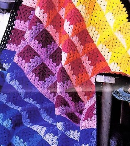 Vintage Crochet Pattern Rainbow Attic Window Granny Square Afghan PDF Instant Digital Download Scrapghan Throw Blanket 47x47 10 Ply