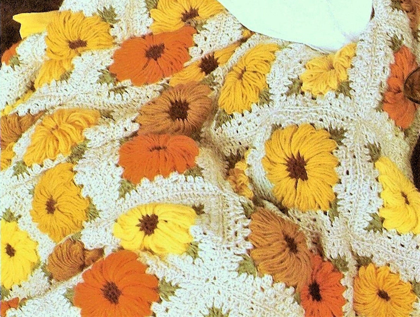 Vintage Crochet Pattern Chrysanthemum Daisies Granny Square Afghan PDF Instant Digital Download Pretty Flower Field Throw Coverlet 10 Ply