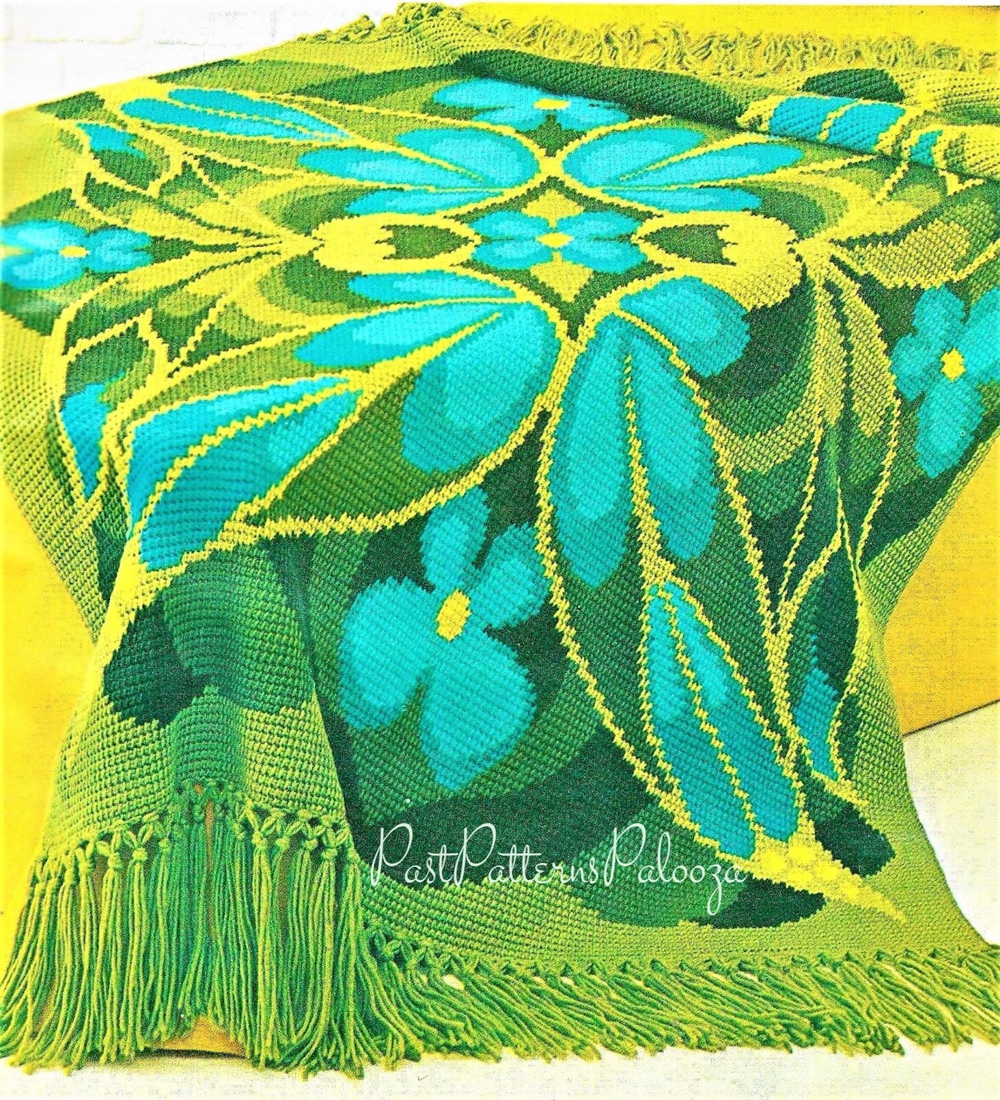 Vintage Crochet Pattern Butterfly Wing Afghan PDF Instant Digital Download Boho Mod Flower Design Tunisian Stitch 49x63 10 Ply
