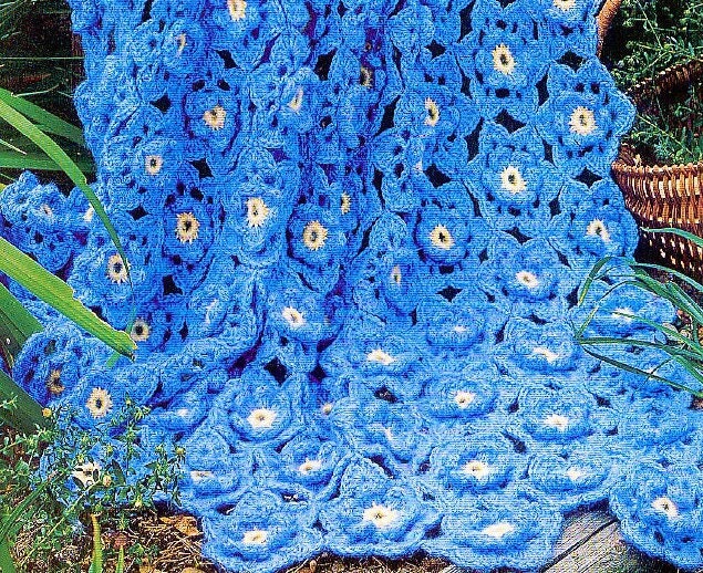 Vintage Crochet Pattern Lacy Forget Me Not Flowers Afghan PDF Instant Digital Download Retro Floral Flower Patch Garden Throw Blanket 10 Ply