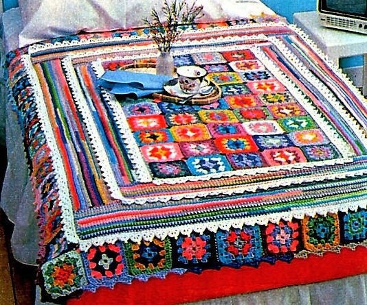 Vintage Crochet Pattern Classic Granny Squares & Lace Afghan Bed Spread PDF Instant Digital Download Beautiful 47x58 Throw Blanket 10 Ply