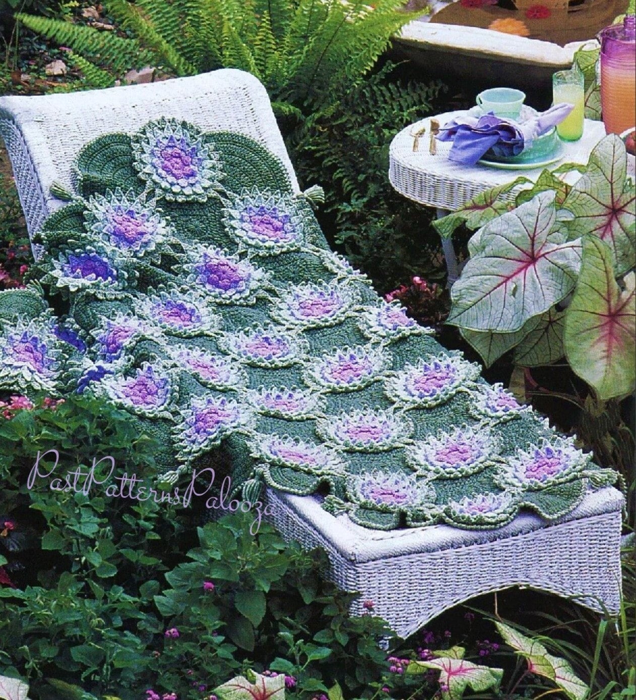 Vintage Crochet Pattern Beautiful Waterlilies Afghan PDF Instant Digital Download Lily Pad Flower Motif Squares Throw Blanket 37x46 5 Ply