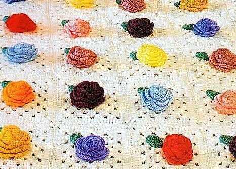 Vintage Crochet Pattern Bouquet of Roses Afghan PDF Instant Digital Download Beautiful Pop Out Flowers Granny Squares Blanket 43x64 10 Ply